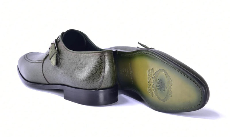 Corrente 6471 Leather Slip-On Monkstrap Shoe - Green - Image 4