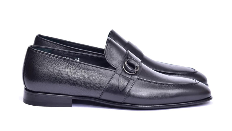 Corrente 6628 Leather Slip-On Side Buckle Loafer - Black - Image 2