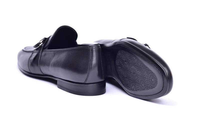 Corrente 6628 Leather Slip-On Side Buckle Loafer - Black - Image 4