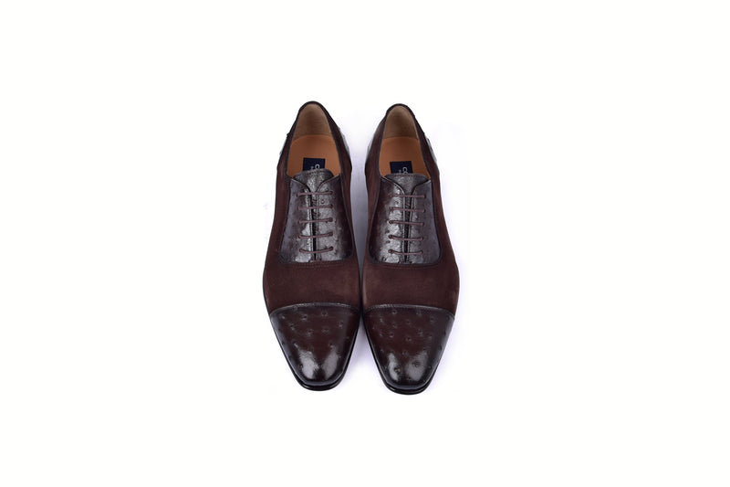 C0001302-6708 Cap toe Ostrich-Brown Suede