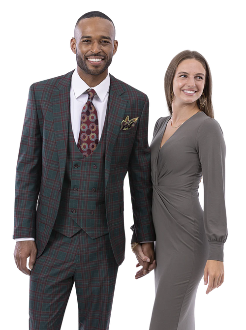 Green Plaid Suits - Mens 3 piece plaid suit - Fashion Suit
