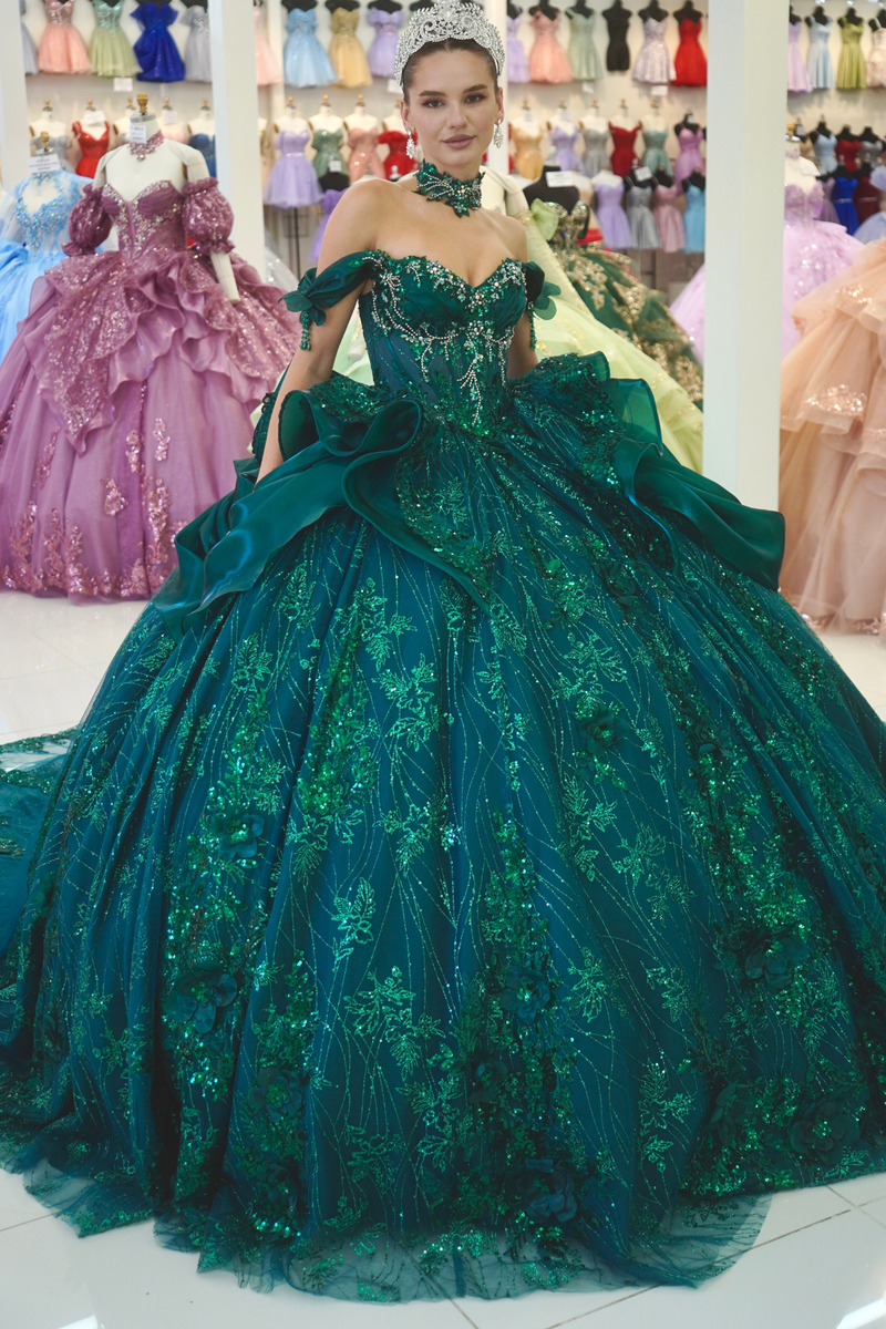 Off-Shoulder Sweetheart Beaded Corset Glitter Ball Gown QuinceaƱera Dress by Layla K LK313