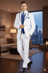 Men’s White and Royal Blue Pinstripe 3-Piece Suit – Classic Fit Blazer with Vest, Pants, and Tie