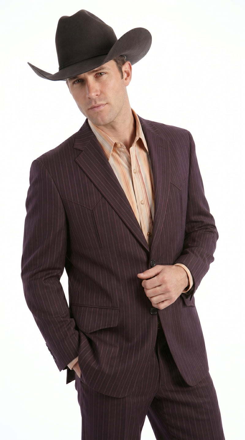Men’s Brownish Black Pinstripe Western Suit, Cowboy Formal Wedding Ranch Dress Suit Set Slim Fitted