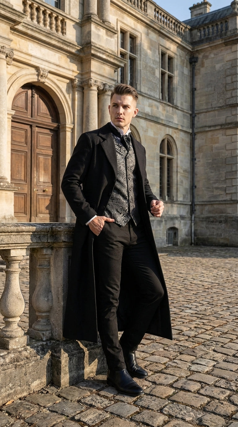 Menās Matrix Neo Inspired Black Wool Duster Coat ā Long Gothic Victorian Full Length Overcoat