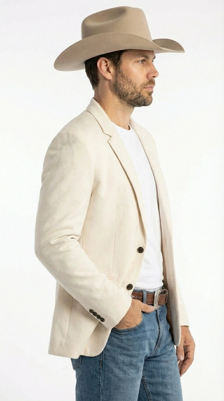 Men’s Off White Casual Blazer – Classic Western Style Lightweight Summer Cowboy Jacket Casual Ivory Cream Color