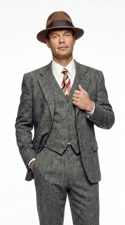 Men’s Grey Vintage Gangster Suit – Bonnie and Clyde Inspired 3 Piece Classic 1920s Formal Outfit