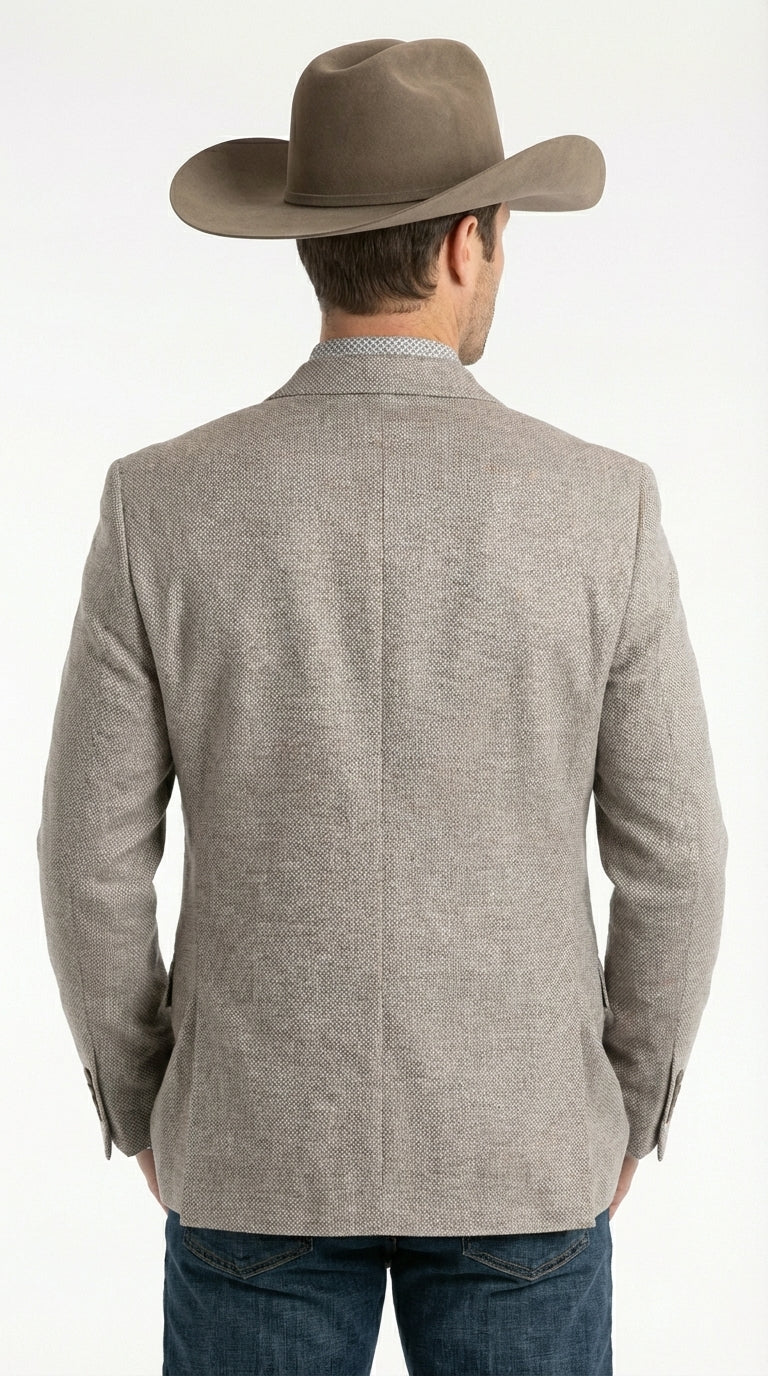 Mens Textured Light Grey Western Blazer – Cowboy Style Casual Sport Coat for Men Classic Western Jacket