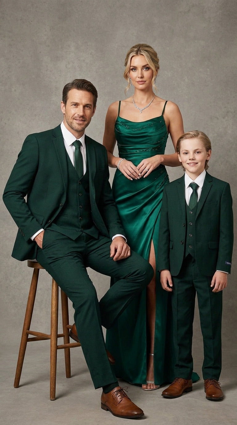 Dad & Son Matching Dark Green 3-Piece Suits ā Father and Son Wedding Formal Suits