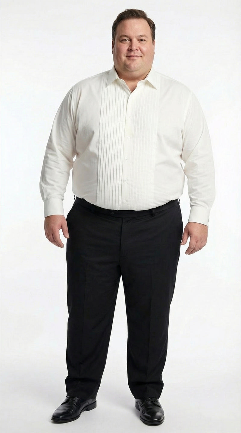 Men’s Ivory Cream Off White Pleated Tuxedo Dress Shirt | French Cuff Formal Wedding Shirt