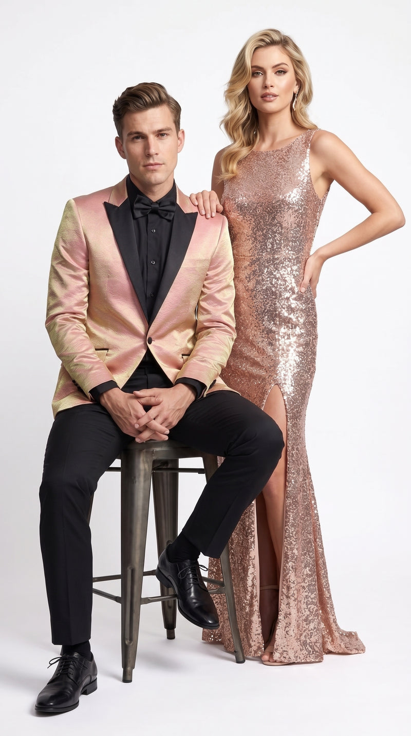Men’s Rose Gold Tuxedo Jacket – Black Peak Lapel Wedding, Prom and Formal Dinner Blazer
