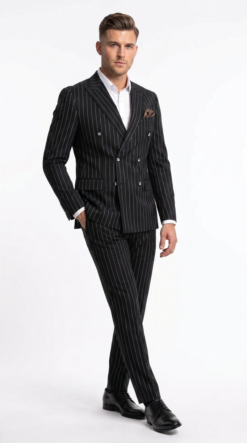 Men's Black Pinstripe Tuxedo Suit ā Classic & 1920s Gangster Formal Wear Vintage 1940s 1930s Look