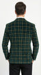 Mens Tartan Green and Gold Check Blazer – Windowpane Plaid Sport Coat Velvet Lapel Plaid Christmas Holiday New Year Jacket
