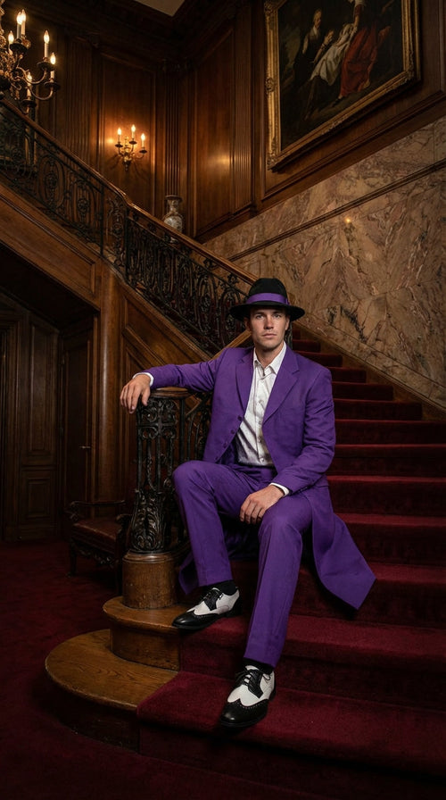 Purple Zoot Suits for Men | Classic Mafia & Gangster Style Long Coat Suit | Vintage 1920s–1940s Formal Outfit