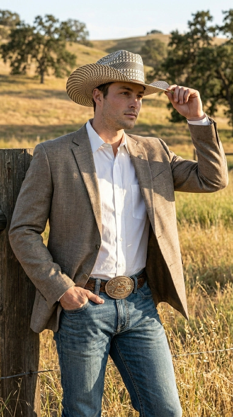 Men’s Dark Tan Taupe Light Brown Western Cowboy Blazer – Classic Country Style Jacket for Wedding, Casual Country Jacket Textured