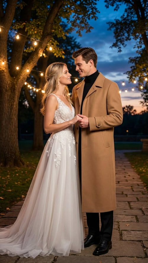 Men’s Full-Length Camel Overcoat – Classic Long Microfiber-Blend Coat for Winter and Formal Wear Maxi Duster Coat