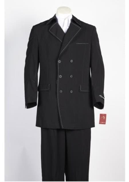 Men'S Alberto Nardoni Double Breasted Suits Black Shadow Stripe Ton One Tone Conservative Pinstripe Side Vents Suit main image 0