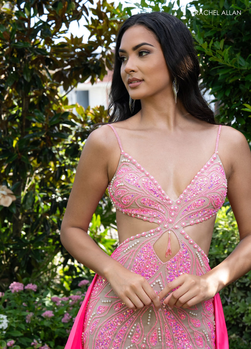 Cutout Overskirt Slit Gown by Rachel Allan 70929