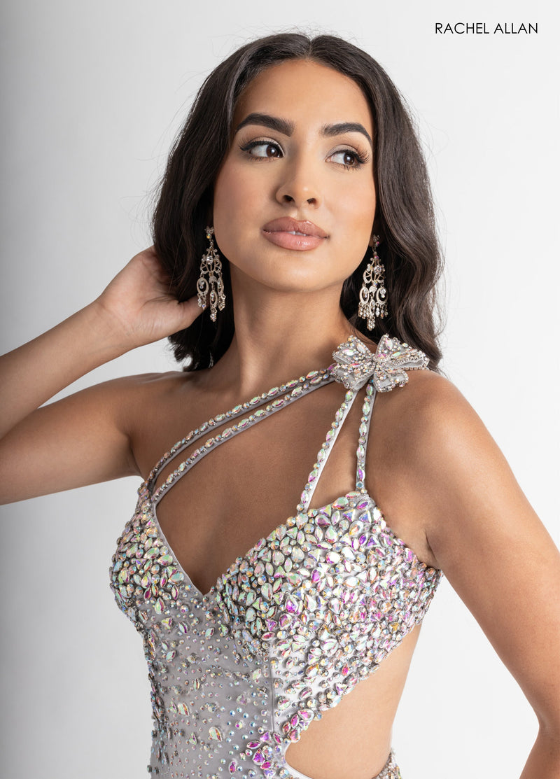 Beaded One Shoulder Slit Gown by Rachel Allan 70943