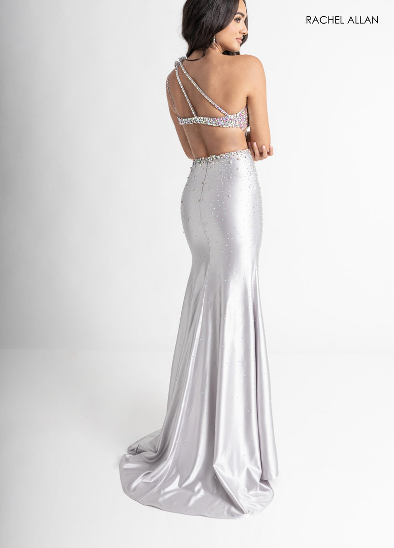 Beaded One Shoulder Slit Gown by Rachel Allan 70943