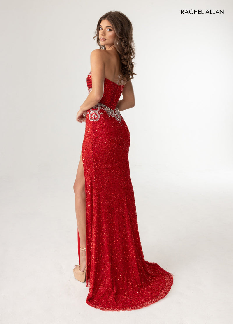 Beaded Strapless Slit Gown by Rachel Allan 70952
