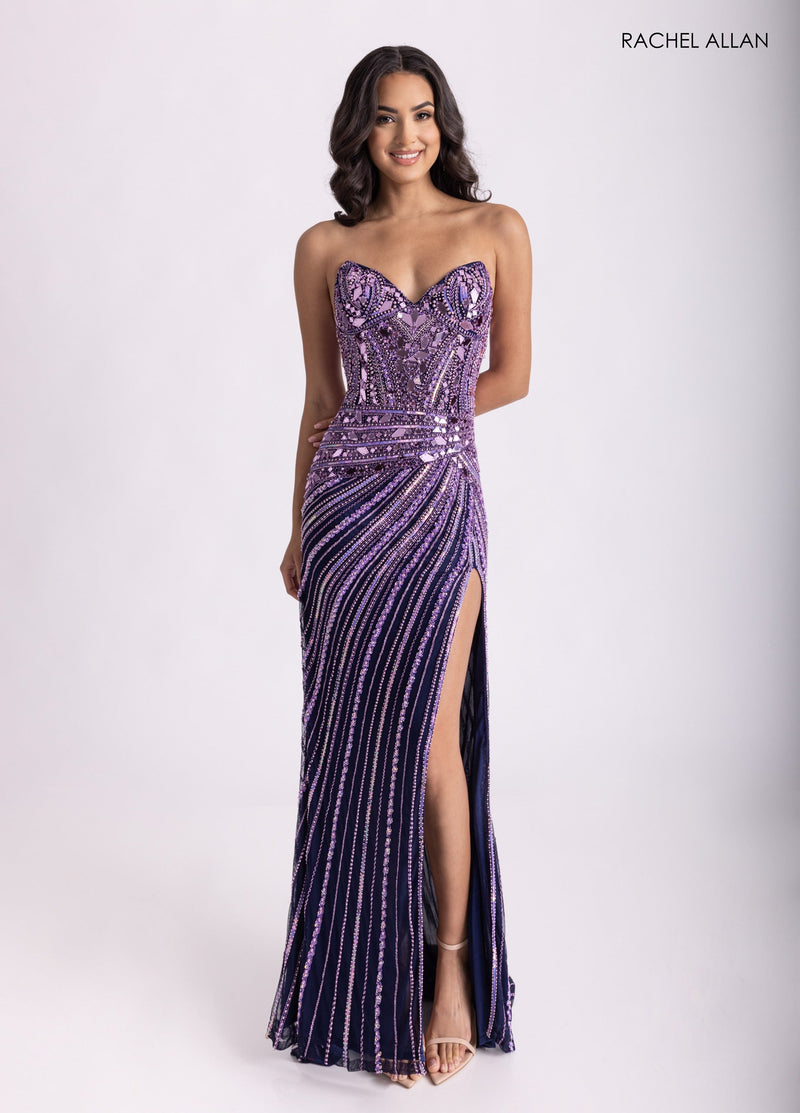 Mirror Strapless Slit Gown by Rachel Allan 70964