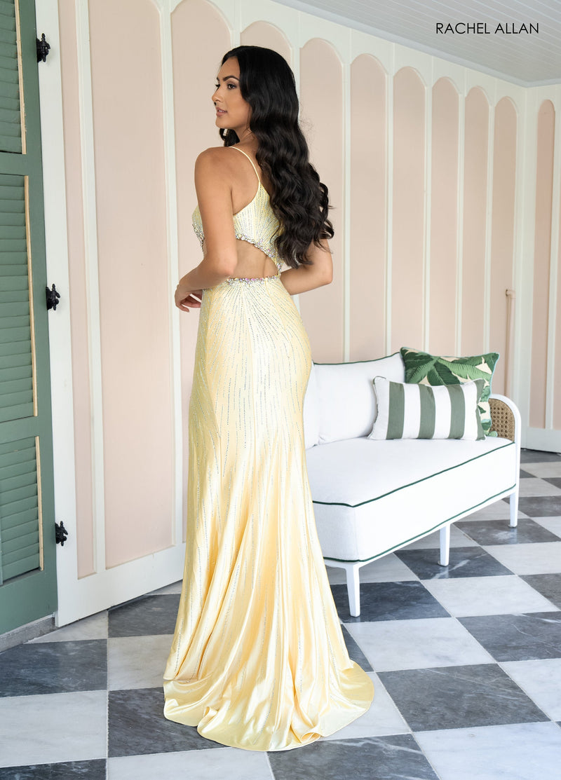 Beaded One Shoulder Slit Gown by Rachel Allan 70965