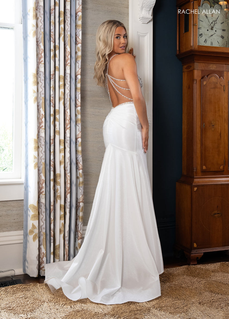 Beaded Strappy Back Slit Gown by Rachel Allan 70983