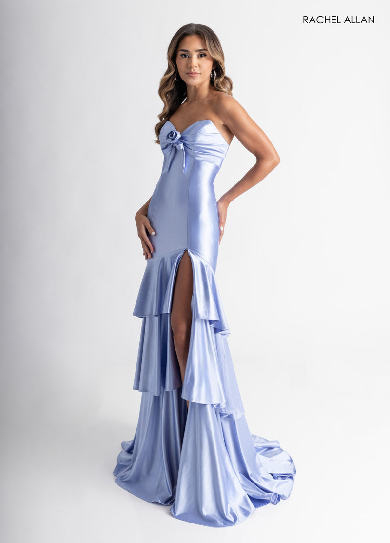 Satin Strapless Slit Gown by Rachel Allan 70987