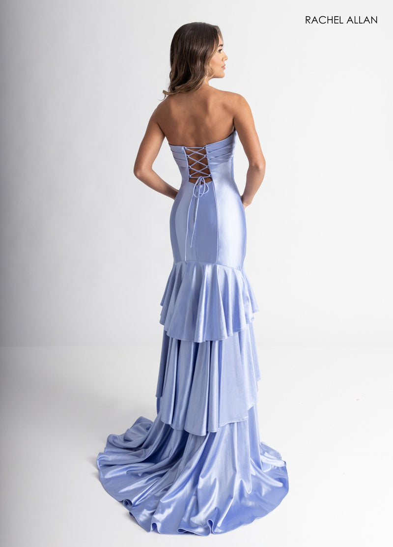 Satin Strapless Slit Gown by Rachel Allan 70987