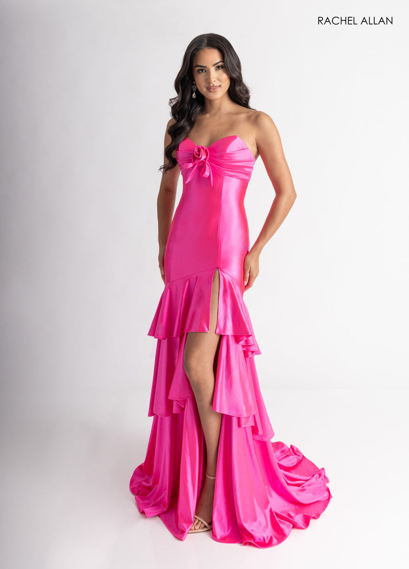 Satin Strapless Slit Gown by Rachel Allan 70987