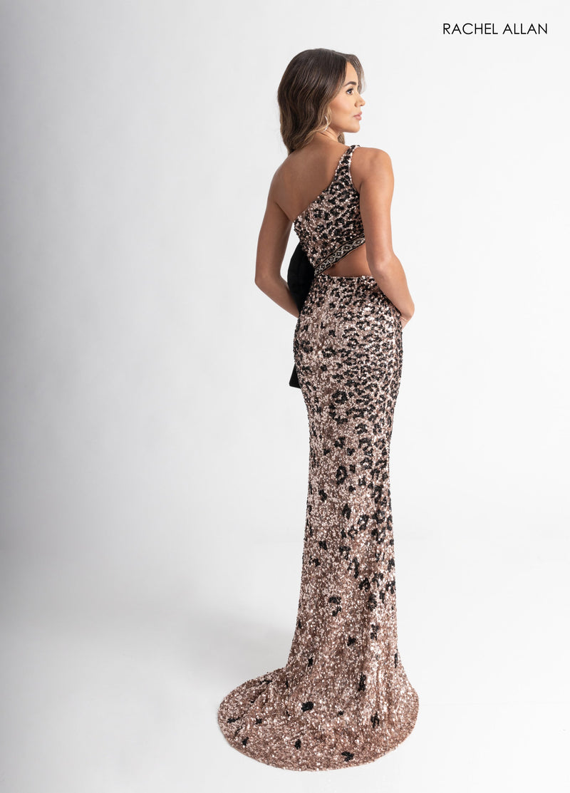 Beaded One Shoulder Slit Gown by Rachel Allan 70992