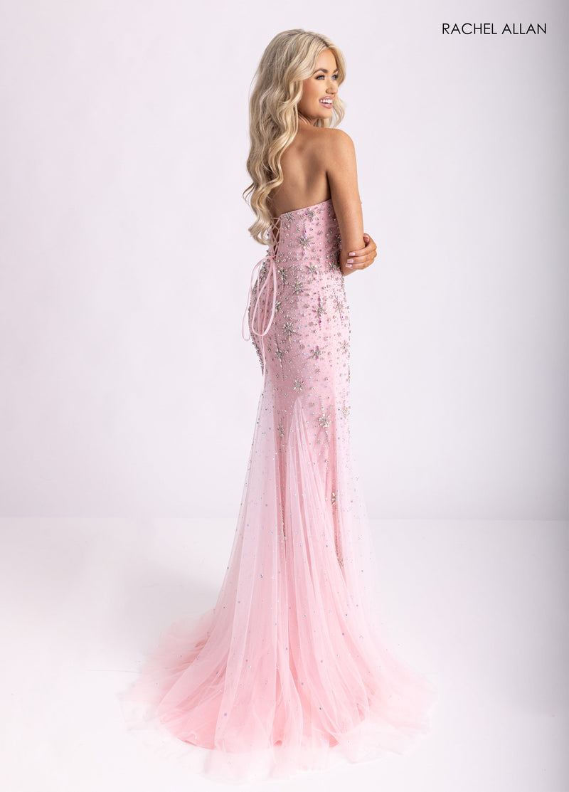 Beaded Strapless Slit Gown by Rachel Allan 71013