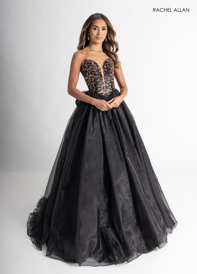 Cheetah Print Strapless Gown by Rachel Allan 71026
