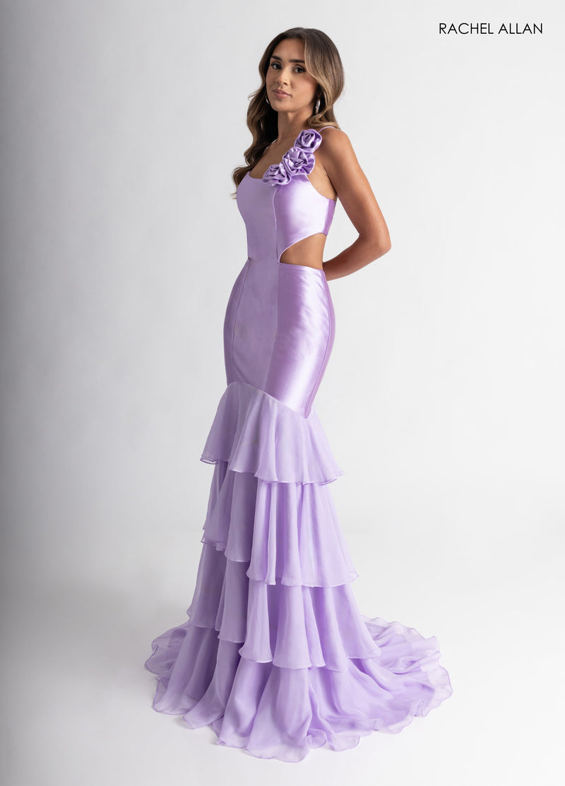 Fitted Strappy Back Ruffled Gown by Rachel Allan 71027