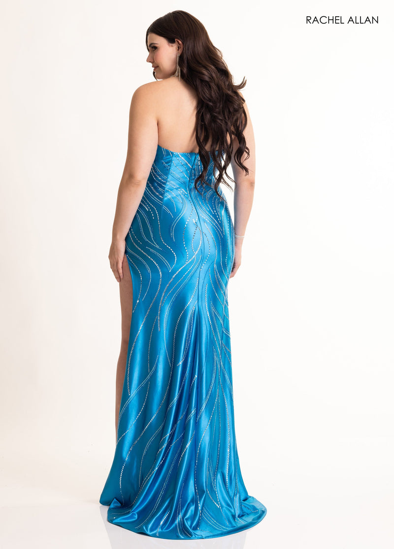 Beaded Strapless Slit Gown by Rachel Allan 71033