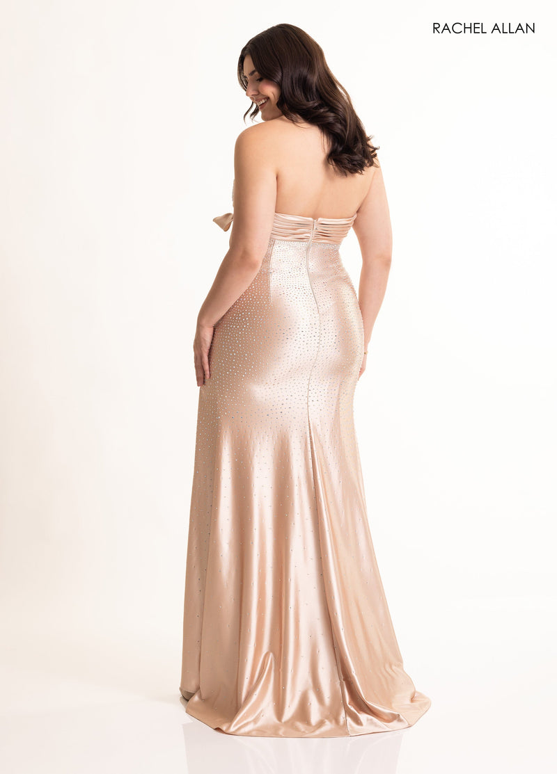 Satin Strapless Slit Gown by Rachel Allan 71067