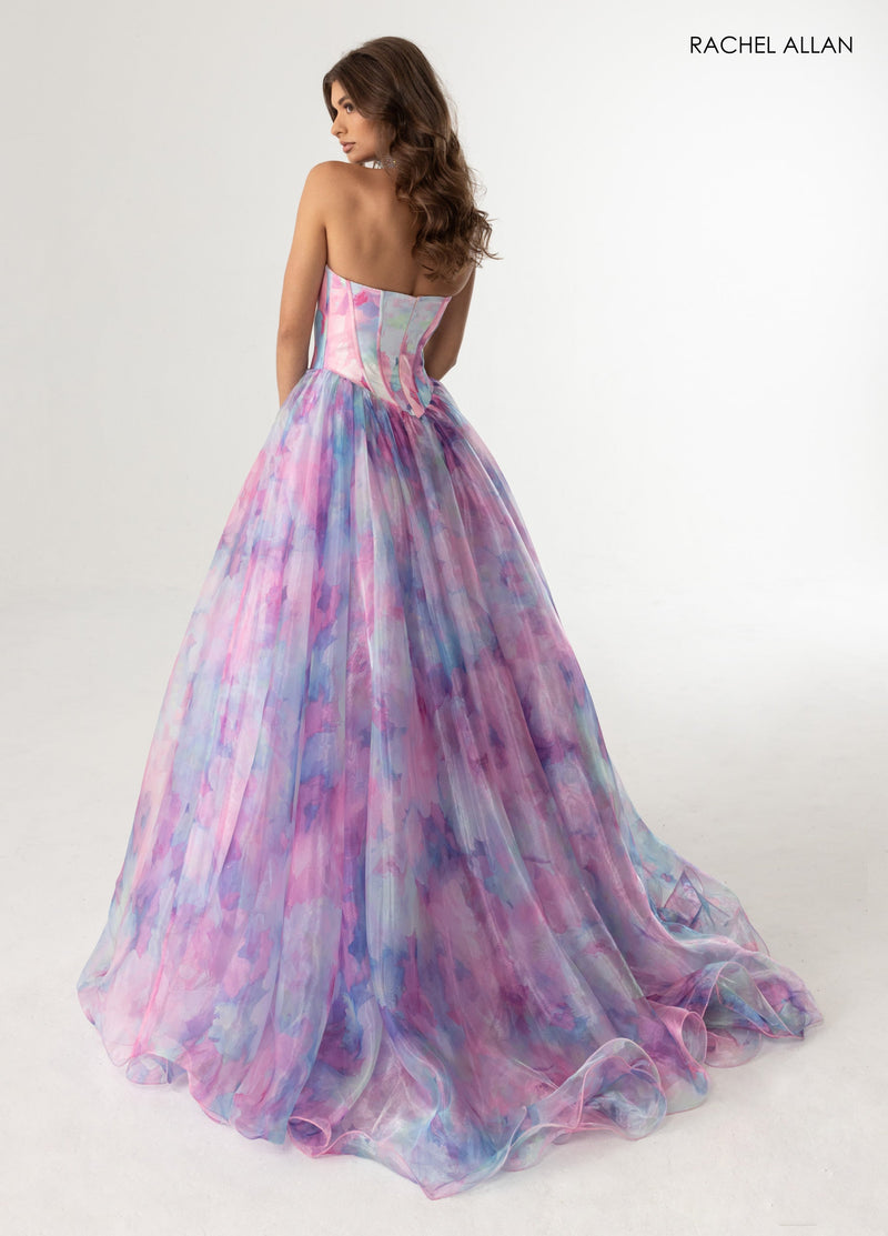 Print Strapless A-line Gown by Rachel Allan 71069