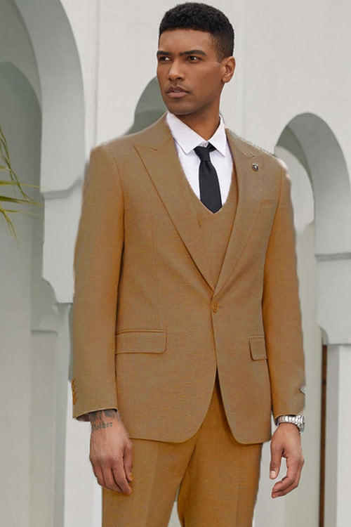 Mens Stacy Adams Suit - Stacy Adams Suit Men's Summer Suit - One Button, Khaki, Double Breasted Vest camel