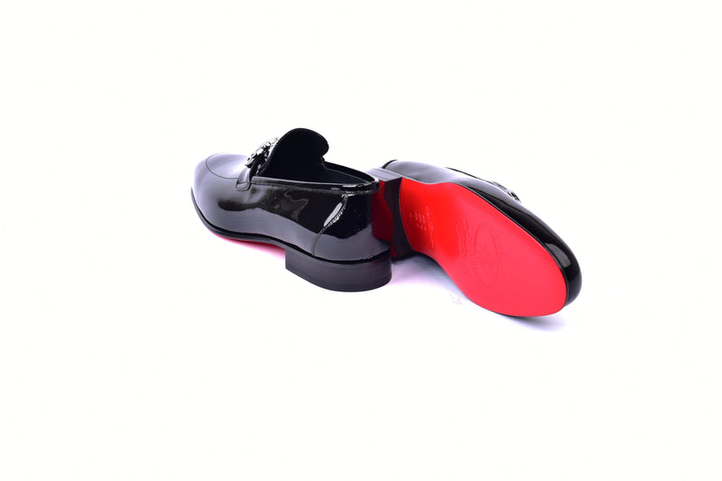 C00012-7260 Formal loafer with silver buckle-Black Patent