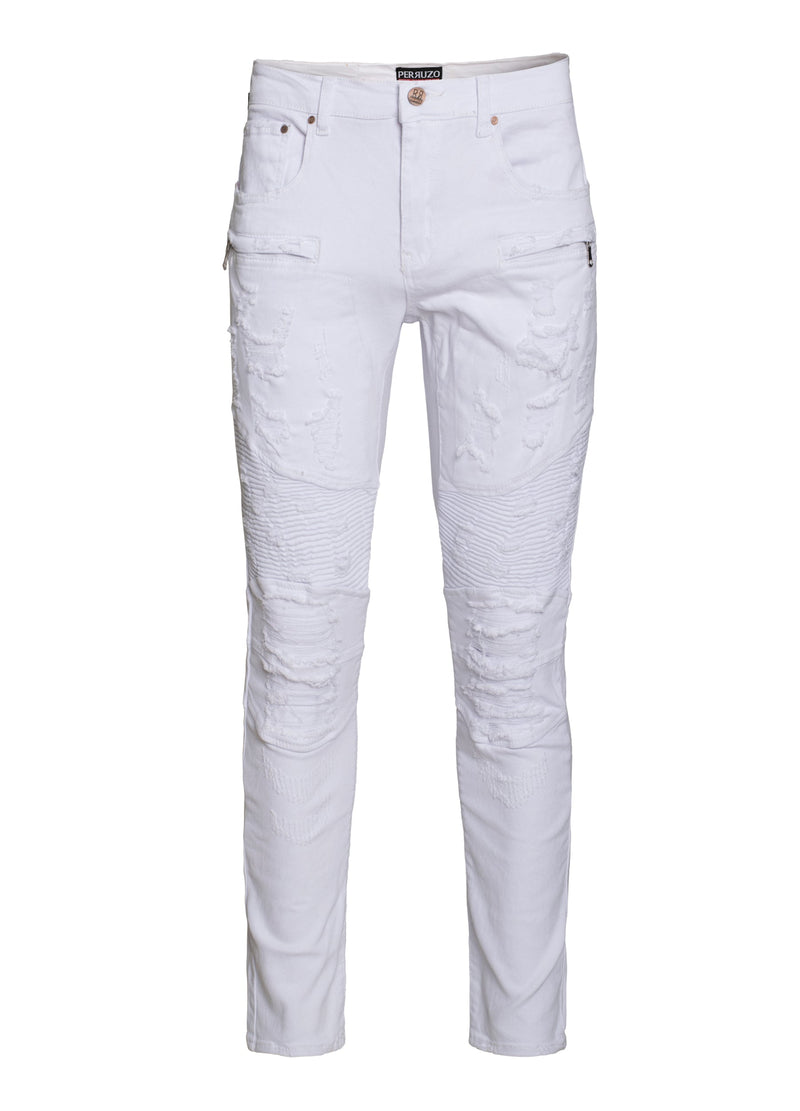 Distressed Moto Jeans in White