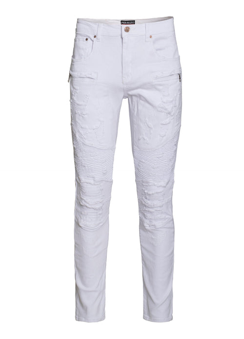 Distressed Moto Jeans in White