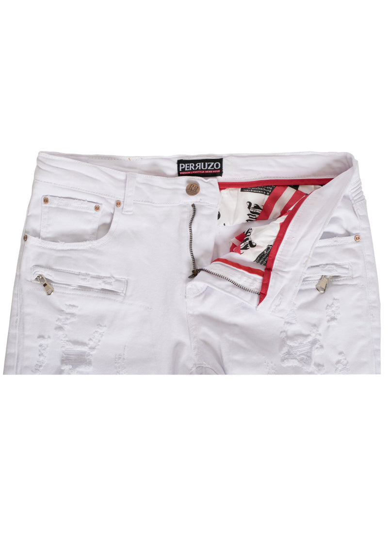 Distressed Moto Jeans in White