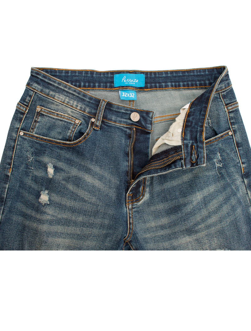 PX Jean with Quilted pleather patches in In Indigo