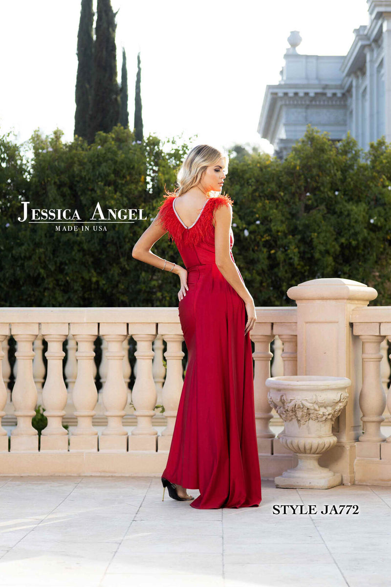 Jessica Angel JA772 V-Neck Sleeveless Fitted High Slit V-Back Jersey Dress