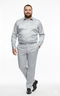 Men's silver satin dress set: slim fit shirt with collar & button closure, paired with straight-cut pants. Uniform light silver, smooth satin material for a sleek appearance.