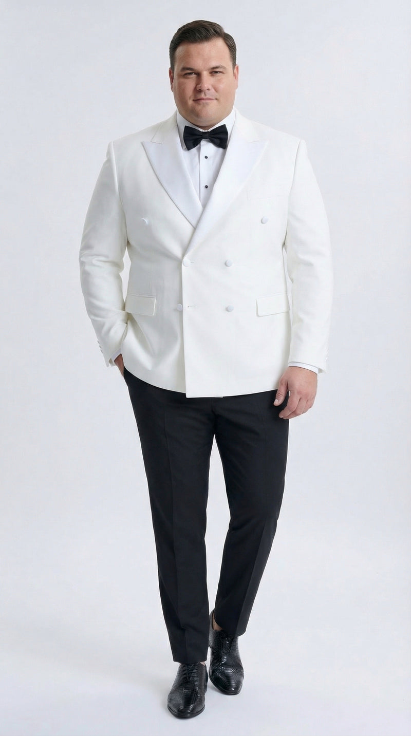 Mens White Double Breasted Dinner Jacket with Black Pants – Formal Tuxedo Set