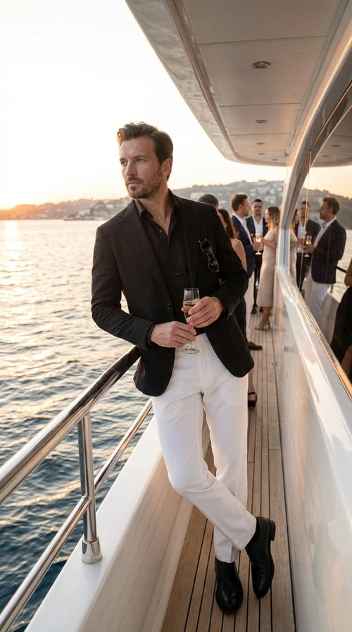 Men’s Black Seersucker Blazer – Textured Two-Button Notch Lapel Formal & Summer Sport Jacket in Black Tone-on-Tone Cotton Fabric