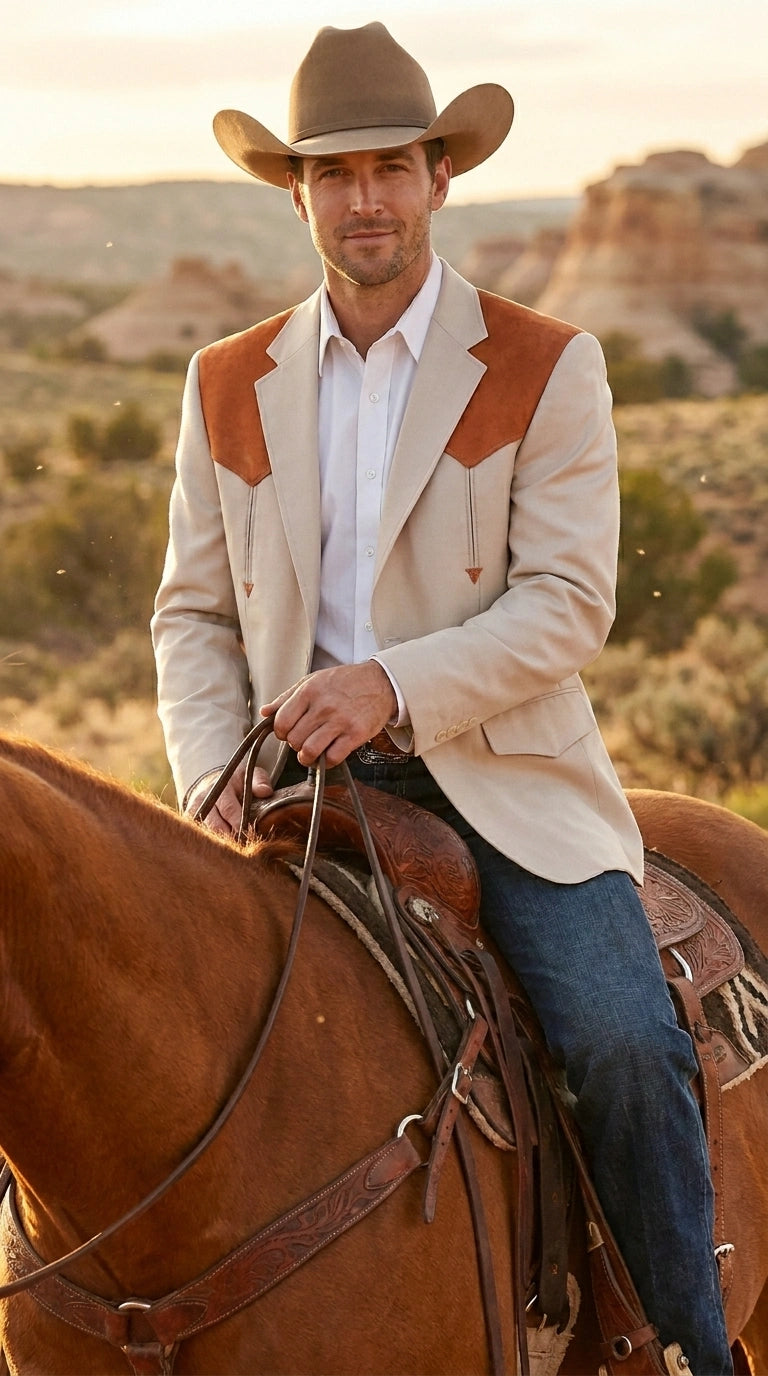 Men's Tan Beige and Rust Western Cowboy Blazer – Classic Country Style  Jacket, Vintage Western Dress Blazer for Men Country Jacket
