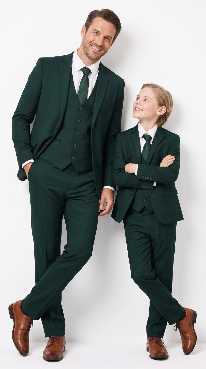 Dad & Son Matching Dark Green 3-Piece Suits ā Father and Son Wedding Formal Suits